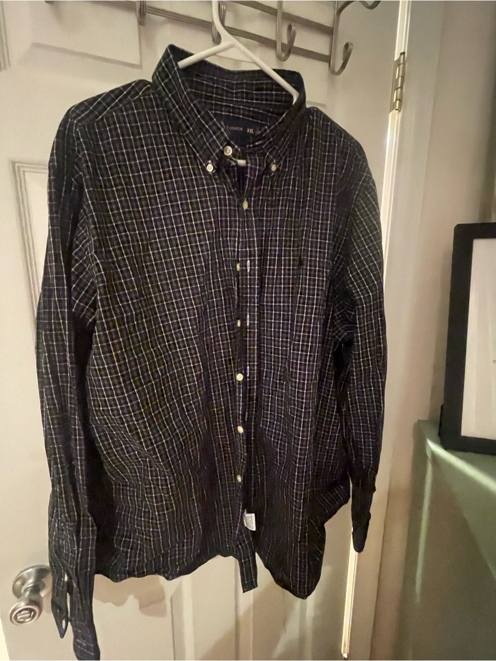Ralph Lauren Navy and White Plaid Button-Down Shirt